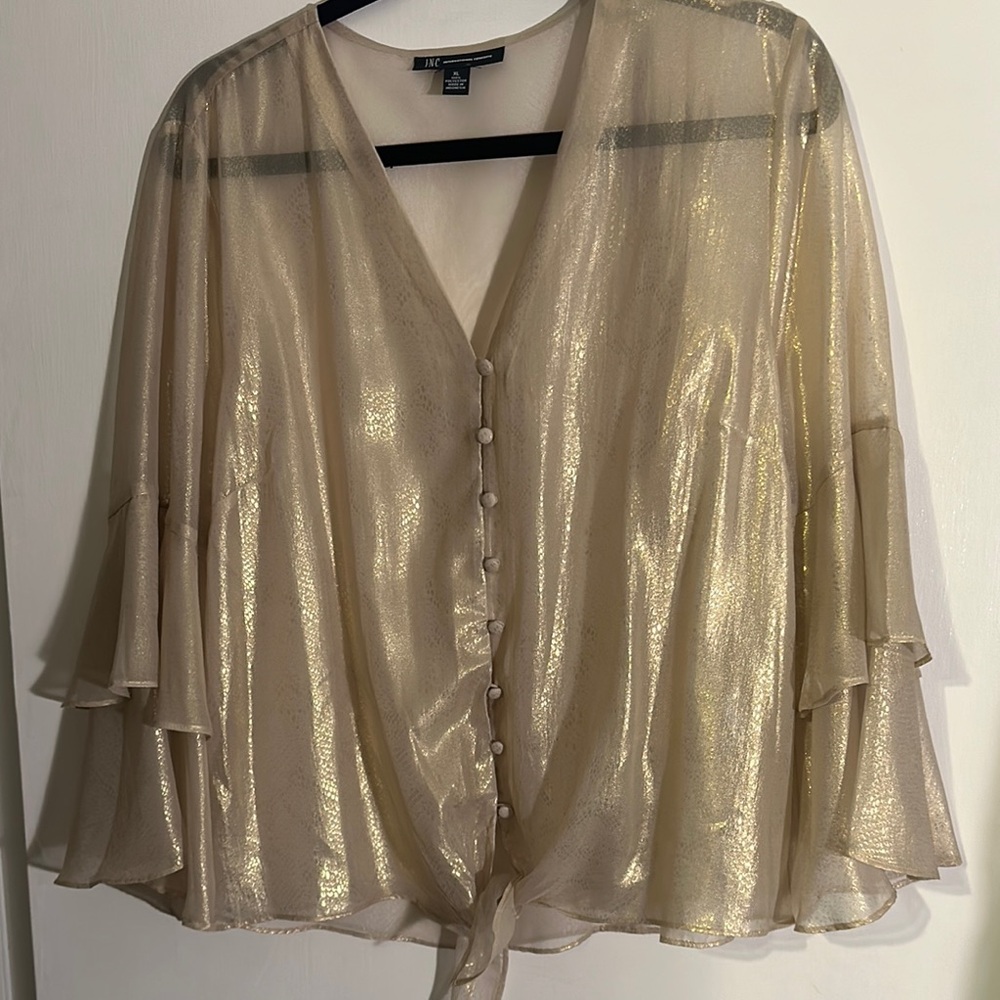 INC Elegant Gold Sheer Blouse